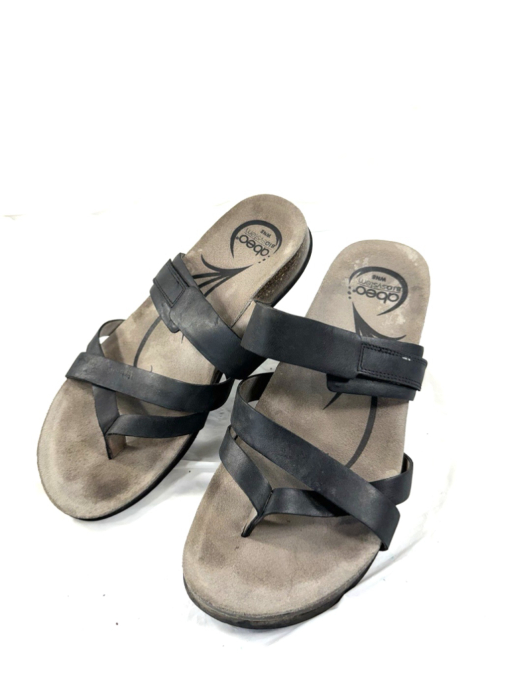 Abeo Bryce Women's Black Sandals Thong Slides Cork Adjustable Strappy Size 8 N